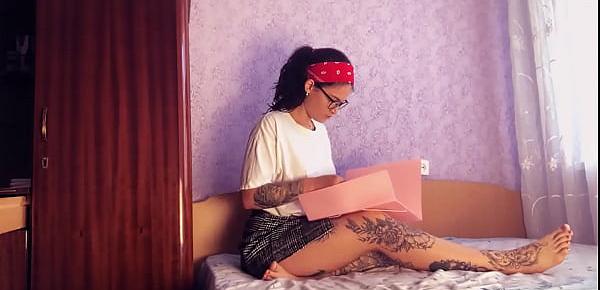  Schoolgirl doing anatomy homework is very horny - tattooslutwife